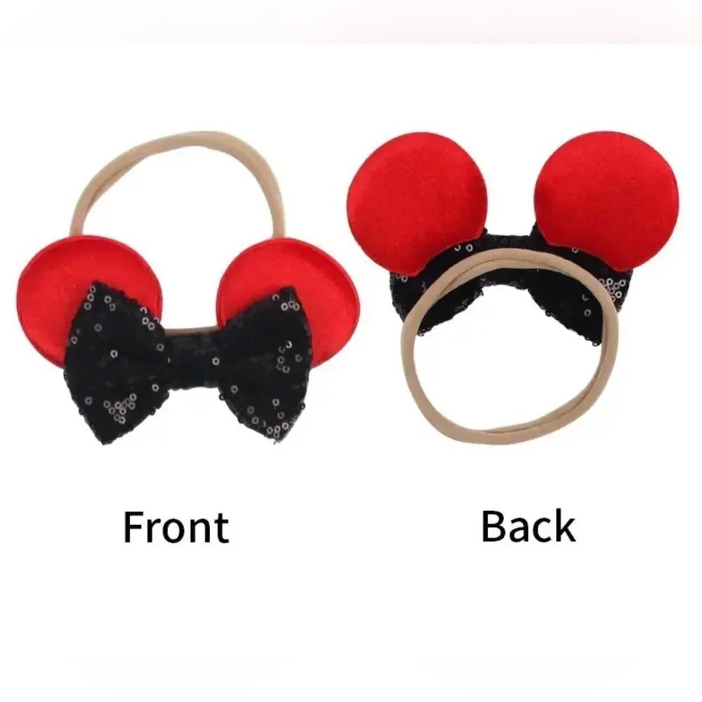 Baby Minnie Mouse Ears Headband with Black Sequins Bow